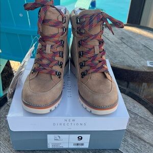 New Directions Cognac Boots with Multicolor Laces